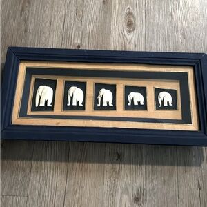 Lucky elephants carved figures framed wall picture